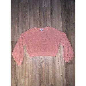 Hippie Rose Crop Sweater Women's LG Tight Knit Pink Long Sleeve Rhythm Classic